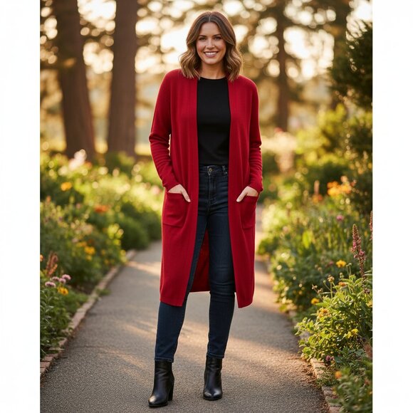 NWOT Chico's Women's Chunky Collared Red Duster Cardigan L - Picture 1 of 12